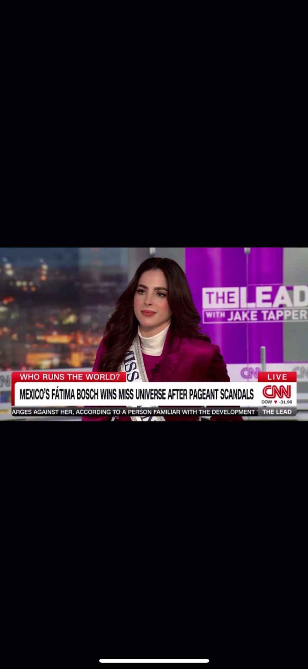 Thank you  @jaketapper and @CNN for inviting me and for such a warm, engaging conversation. It was an excellent experience, I genuinely enjoyed ✨💜. #fatimabosch #missuniverse #cnn 