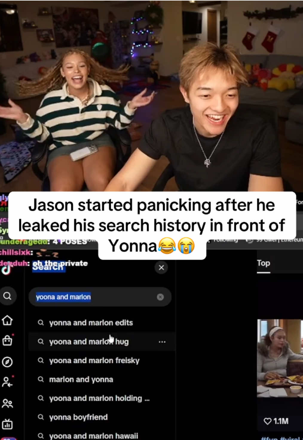 Jason started panicking after he leaked his search history in front of Yonna #foryoupage #yonna #jasontheween #marlon #rizz 