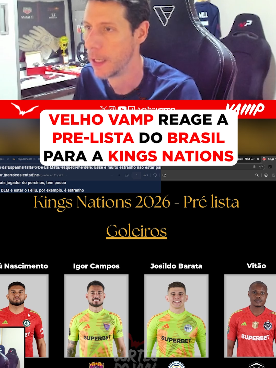 Velhovamp reage a pre lista do Brasil para a Kings Nations #kingsleague #kingsleagueamericas #kingsleaguebrasil #brasil #copadomundo