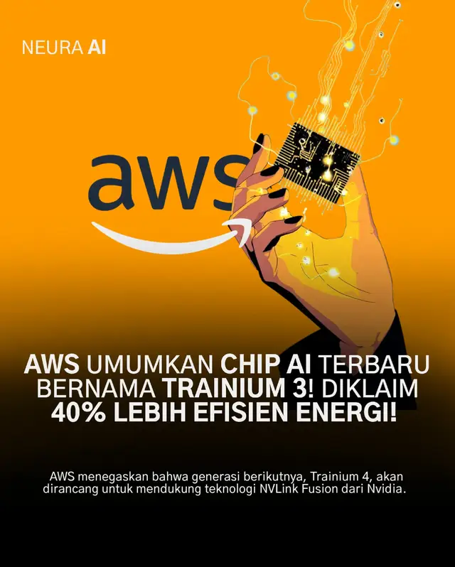 AWS menguatkan posisi mereka di garis depan infrastruktur kecerdasan buatan melalui konvergensi strategis, mengumumkan adopsi teknologi interkoneksi berkecepatan tinggi NVLink Fusion milik NVIDIA ke dalam desain chip AI properietari generasi berikutnya, Trainium4. Langkah ini hadir bersamaan dengan perilisan segera Trainium3 UltraServers, yang menjanjikan peningkatan daya komputasi hingga 4.4 kali lipat dari pendahulunya, sekaligus mencapai efisiensi energi krusial sebesar 40 persen. Integrasi silikon khusus ini dan kolaborasi teknologi inti tersebut bertujuan menciptakan compute fabric yang superior, yang esensial untuk mengakselerasi pelatihan model AI generatif skala frontier bagi para pengadopsi cloud global. Follow Neura AI untuk edukasi dan AI insight ekslusif lainnya⚪ #ai #neuraai #edukasi #Tech #aitips #artificialintelligence #aiinsight 