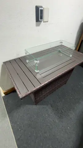 Holiday Haul 44 Inch Propane Fire Pit, Steel Gas Fire Feature Table with Iron Lid, Glass Rock, Rain Cover and Tempered Glass Wind Guard for Outside Garden Backyard Deck Patio #firetable #firepit 