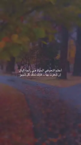 أعظم النعم في الحياة هي راحة البال إن شعرت بها... فإنك تملك كل شيئ