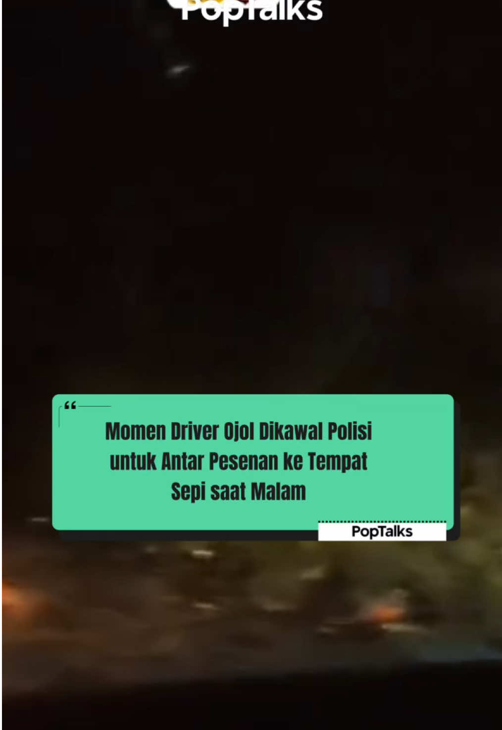 Seorang pengemudi ojek online di Gunung Putri, Bogor, menerima pesanan yang mengharuskannya melintasi kawasan rawan pada malam hari. Kondisi jalan yang gelap dan sepi membuatnya meminta bantuan kepolisian setempat untuk mendapatkan pengawalan. Menanggapi permintaan tersebut, tim Polsek Gunung Putri langsung mendampingi perjalanan sang pengemudi. Berkat pengawalan itu, ia berhasil tiba dengan aman dan menyelesaikan pesanan. Puji syukur bisa sampai dengan selamat, Bang 😅 Source: 🎥 : Instagram/polsek_gunungputri  #poptalks 