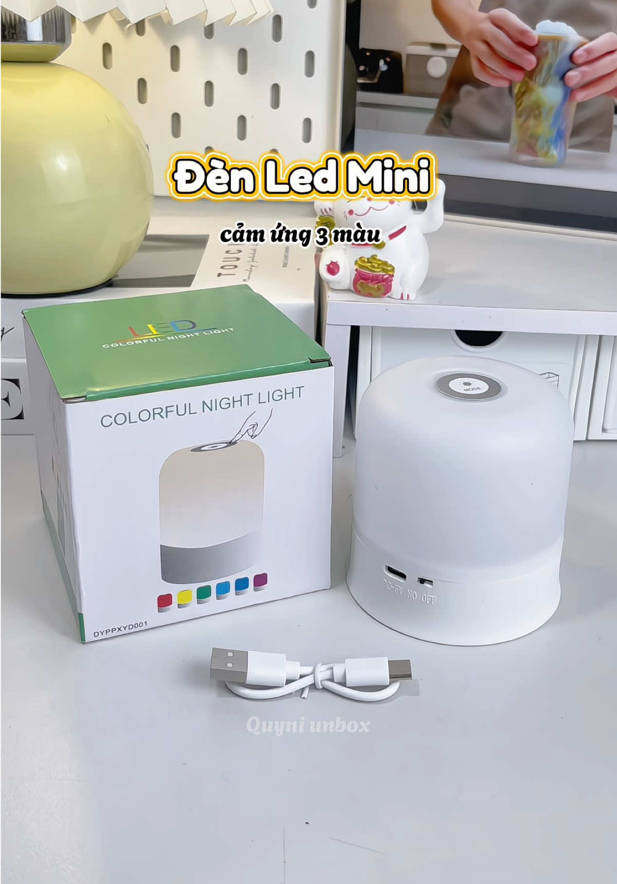 Đèn Led trang trí phòng làm việc & phòng ngủ, 3 chế độ màu, có thể tuỳ chỉnh độ sáng, thiết kế nhỏ gọn tiện lợi, ưng lắm nha #dentichdien #denled #denledmini #denphongngu #quyniunbox 