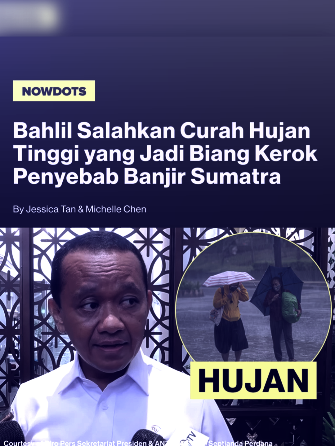 Waduhhh, bagaimana tanggapan kalian nih? Menteri ESDM Bahlil Lahadalia menyatakan bahwa bencana banjir dan longsor di Sumatera Barat bukan disebabkan oleh aktivitas tambang, sementara untuk Aceh dan Sumatera Utara ia masih menunggu hasil evaluasi tim. la menegaskan bahwa pemerintah akan memberikan sanksi tegas kepada perusahaan pemegang IUP yang terbukti melanggar aturan dan berkontribusi pada kerusakan lingkungan. Terkait tambang emas Martabe di Tapanuli Selatan, Bahlil menyebut operasionalnya sementara dihentikan agar perusahaan fokus membantu penanganan bencana. la menjelaskan bahwa lokasi aliran sungai dekat tambang bukan yang terdampak paling parah dan saat ini tim masih melakukan evaluasi sebelum pemerintah mengambil keputusan lebih lanjut. Source: NowDots #bahlil #hujan #banjir #trending #Fyp