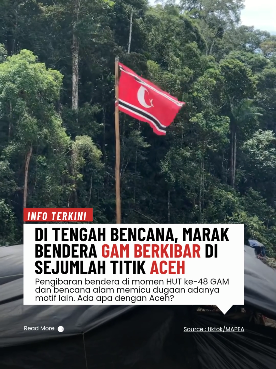 Pengibaran bendera di sejumlah titik Aceh bertepatan dengan momen HUT ke-48 GAM dan situasi bencana alam membuat publik menaruh perhatian besar.  Fenomena ini menimbulkan berbagai tafsir dan pertanyaan di kalangan masyarakat, termasuk kemungkinan adanya pesan atau motif lain di balik kemunculannya.  Di tengah banjir dan longsor yang masih menghantam beberapa wilayah di Sumatera, kemunculan simbol tersebut menjadi sorotan sehingga membuat publik bertanya ada apa sebenarnya dengan di Aceh?  #HUTGAM48  #BencanaAceh  #benderagam  #AdaApaDiAceh  #acehviral 