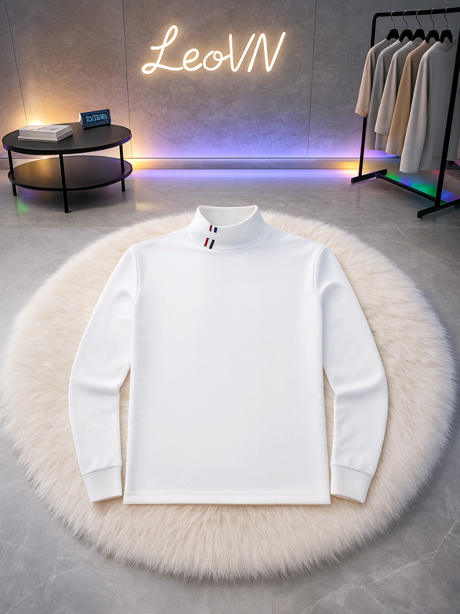 Áo thun dài tay GÂN TĂM MỚI 2025 thu đông ĐEN - TRÁNG hoa tiết THÊU CỔ SÁC NÉT cổ cao 3 phân đơn giản sang trọng lịch lãm HNASTORE. #xuhuong2025 #viral #fyp #aothun #thoitrangthudong 