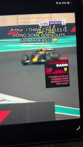 ARTHUR : I THINK CHARLES IS DOING SOME BURNOUTS FOR THE FANS! LOL 🤣🤣 #charlesleclerc #arthurleclerc #f1 #abudhabigp #ferrari 