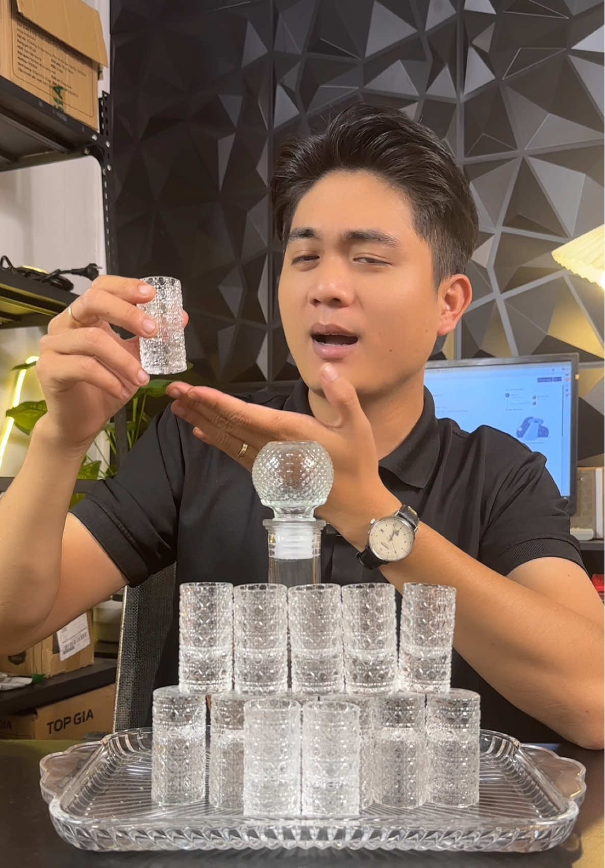 Combo ly và bình dập vân kim cương sang trọng #nghiadotot 