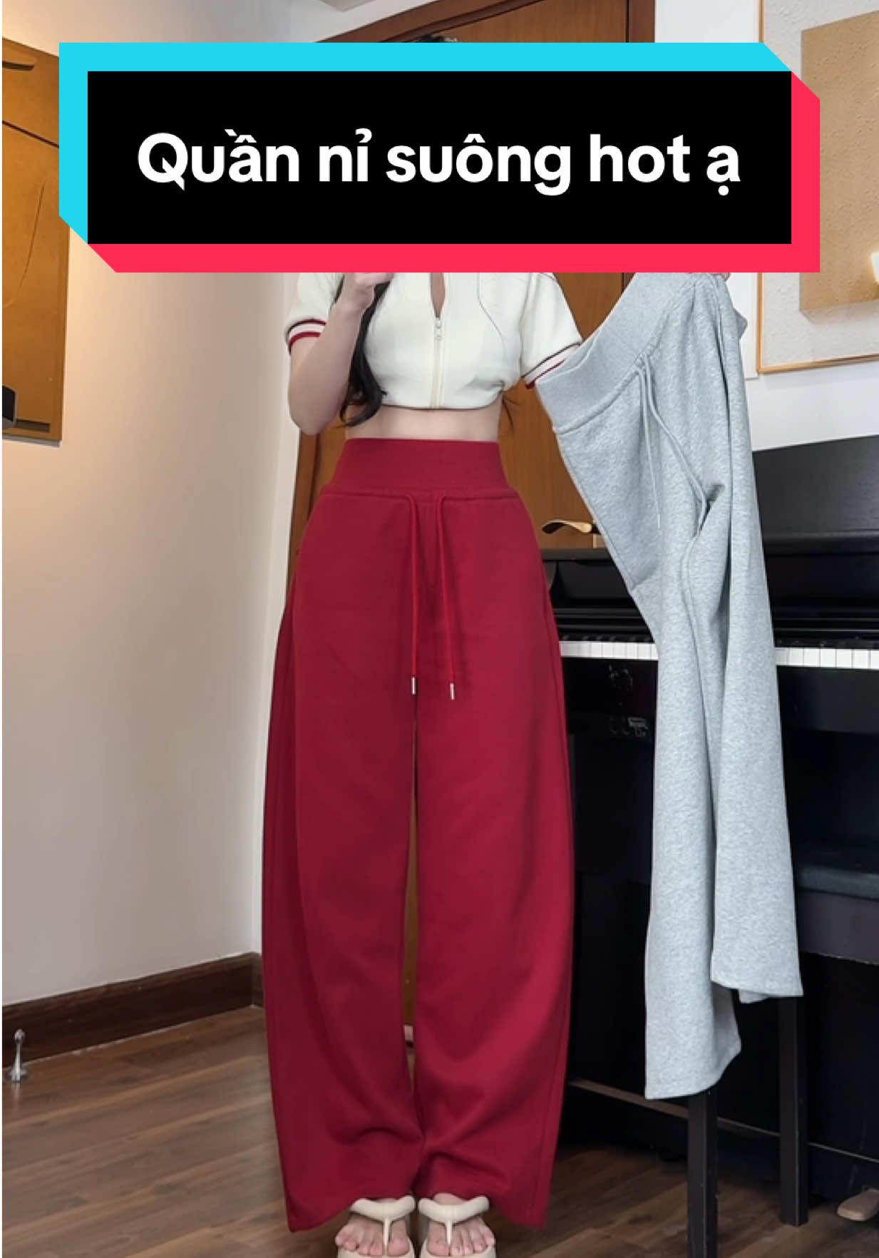 Quần nỉ suông cạp to hack dáng #xuhuong #outfitideas #thoitrangnu #phanhriviuuu #L 