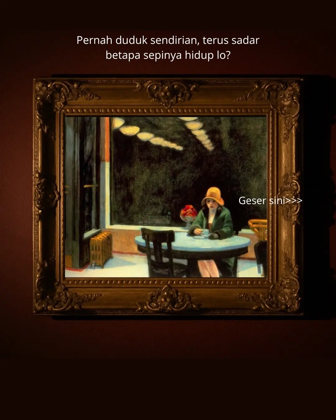 kalo lo lagi ngerasa kayak cewek di lukisan ini, gue harap lo pelan-pelan nemuin tenangnya lagi 🤍 #ArtsyFacts #EdwardHopper #Automat #fyp #KanvasBercerita 