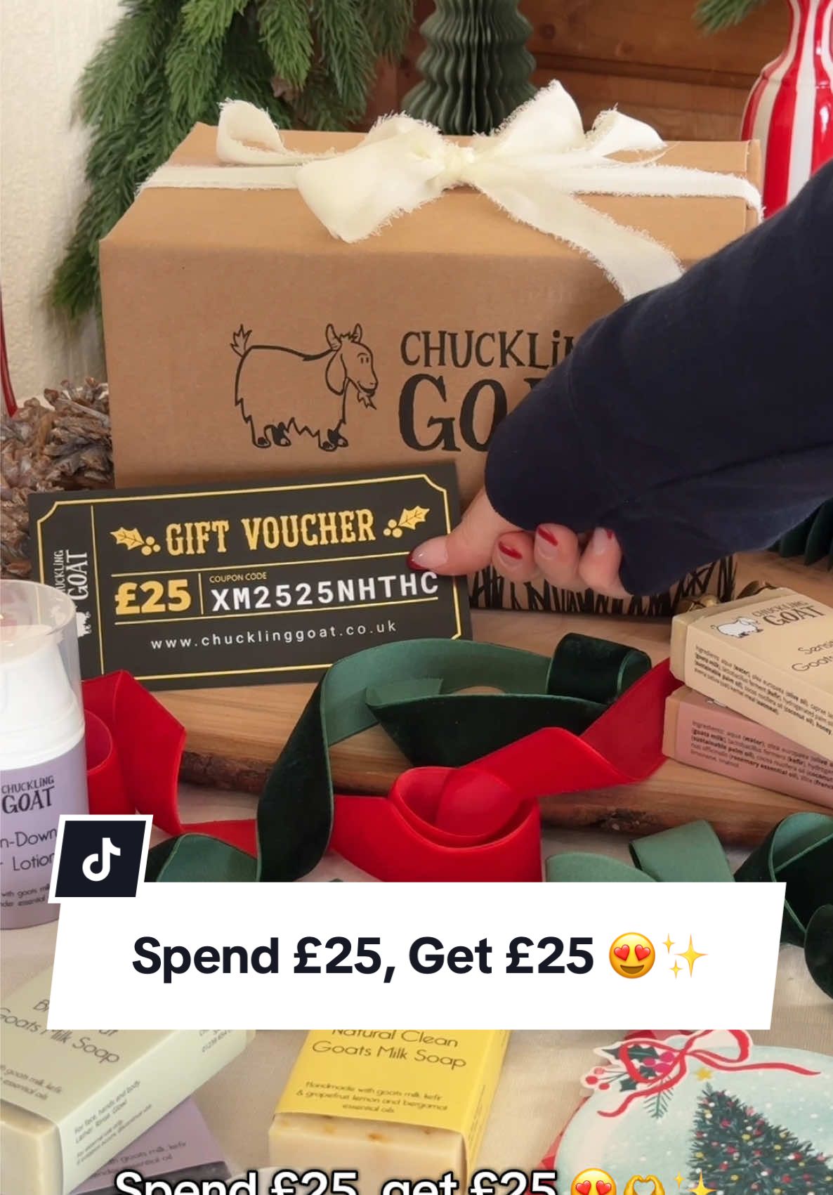 🎄Spend £25, get £25 FREE 😍 Our little festive gift to you!  From today until 18th Dec, spend £25+ and get a FREE £25 gift voucher - automatically!  No codes, no extra steps, just a festive thank you from our family to yours ❤️ #chucklinggoat #christmas #festive #vouchers #giftidea 