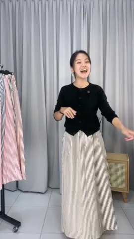 Valen Skirts Berjalur 3Suku Kain Jenis Senteng / Singkat Garisan Lurus Dua Warna Skirts Kasual Untuk Perempuan Wanita Palazzo Skirts Women