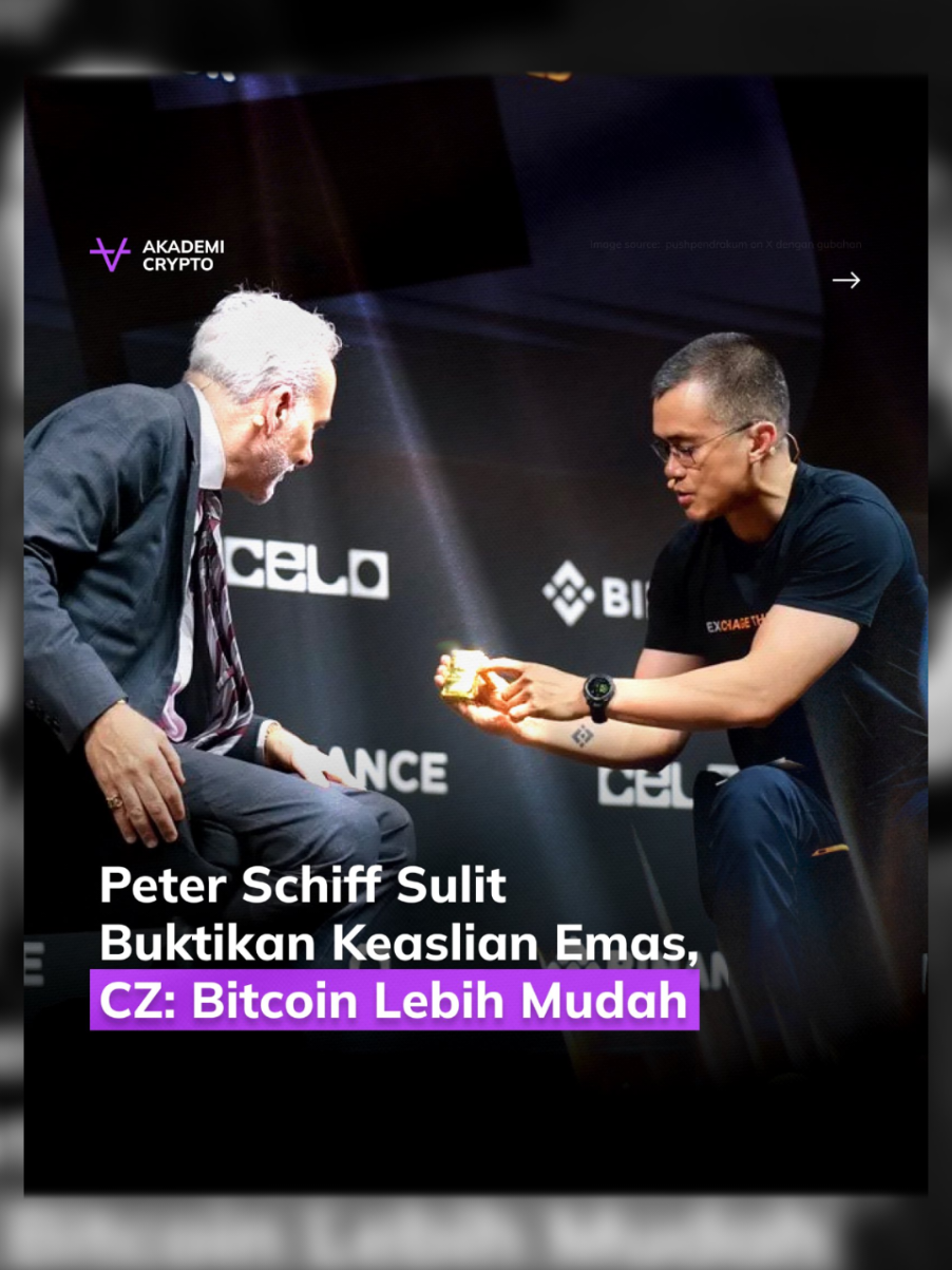 **Peter Schiff Kesulitan Buktikan Emas Asli, CZ: Bitcoin Jauh Lebih Praktis** Pendiri Binance, Changpeng Zhao (CZ), secara langsung menantang kritikus Bitcoin Peter Schiff pada Kamis (4/12). Dalam sebuah sesi debat, CZ menyerahkan batangan emas 1 kg kepada Schiff dan memintanya membuktikan apakah emas itu asli atau palsu di tempat. Schiff ternyata tidak mampu memastikannya secara langsung. Ia hanya diam terpaku, dan kegagalan itu langsung melemahkan argumennya yang selama ini menyebut Bitcoin “tidak nyata” atau “tidak ada nilainya”. Justru momen itu membuktikan sebaliknya: bahkan untuk emas fisik yang katanya “nyata”, verifikasi keaslian di dunia nyata tetap sulit dan memakan waktu, sedangkan Bitcoin bisa diverifikasi kepemilikan dan keasliannya dalam hitungan detik tanpa perlu menyentuh apa pun. “Schiff sudah sangat dekat (memahami masalah sistem keuangan). Dia tahu semua kelemahan fiat saat ini, tapi masih melihat Bitcoin hanya sebagai aset spekulasi. Dia belum cukup lama memakainya. Tetap saja, dia orang yang terhormat,” tulis CZ di akun X-nya. Schiff tetap bersikukuh bahwa emas memiliki sejarah ribuan tahun yang terbukti dan diterima secara universal, sementara Bitcoin belum. CZ menjawab bahwa Bitcoin justru sedang membentuk sistem pembayaran dan penyimpan nilai masa depan. Sebagai penutup, CZ menyodorkan data performa lima tahun terakhir: Bitcoin naik 377%, sedangkan emas hanya 127% dalam periode yang sama. Menurut CZ, kekuatan historis Bitcoin di semua siklus pasar itulah salah satu alasan utama ia tetap percaya penuh pada Bitcoin. #akademicrypto 