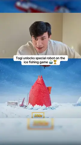 Togi unlocks special robot on the ice fishing game 🤖🏆 #kickstreaming #fishinggame #fishing 