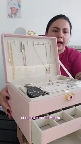 Modus J1017 Três Camadas Portátil Flanela Caixa De Joias  portátil elegante de três camadas e grande capacidade, em flanela