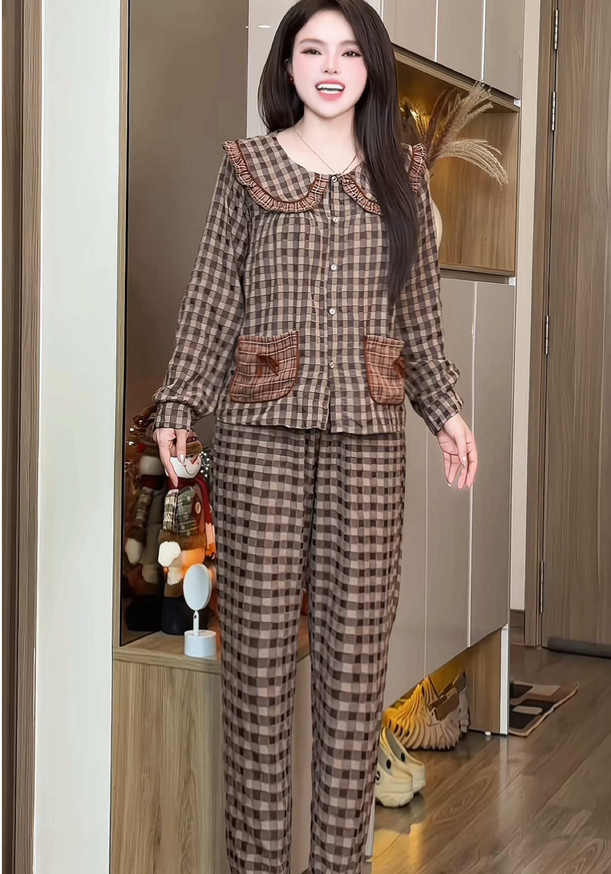 Bộ ngủ  đũi vân mây phối cổ bèo diện lên ứng hết sức, xinh sang iu chị em ơi  #setbongu #setbonu #setboxinh #donguxinh #donguquyenru