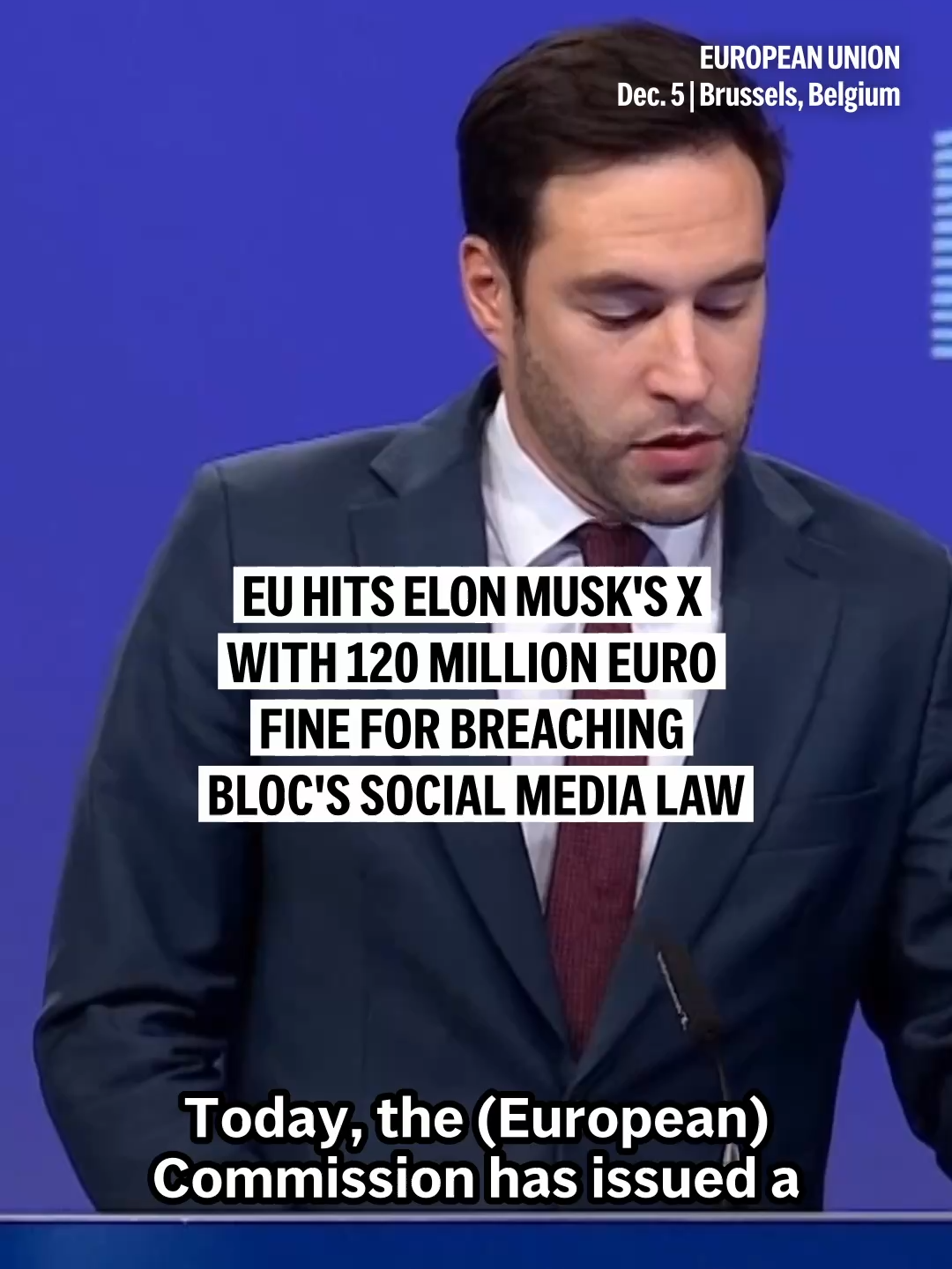 European Union regulators on Friday fined Elon Musk’s social media platform X 120 million euros ($140 million) for breaches of the bloc’s digital regulations that they said could leave users exposed to scams and manipulation. #europeanunion #elonmusk #x #fine #socialmedia