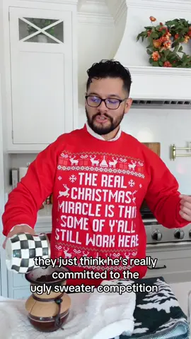 They think he’s committed to the office sweater competition. No babe… he’s married to the person single-handedly raising HR’s blood pressure across corporate America. Get your sweaters at www.untamedego.com  #u#uglychristmassweaterc#christmassweaterchristmasgifts