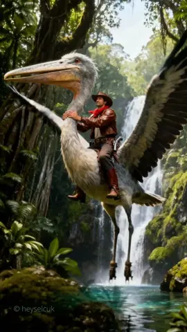 Riding a giant stork. www.neonlights.ai