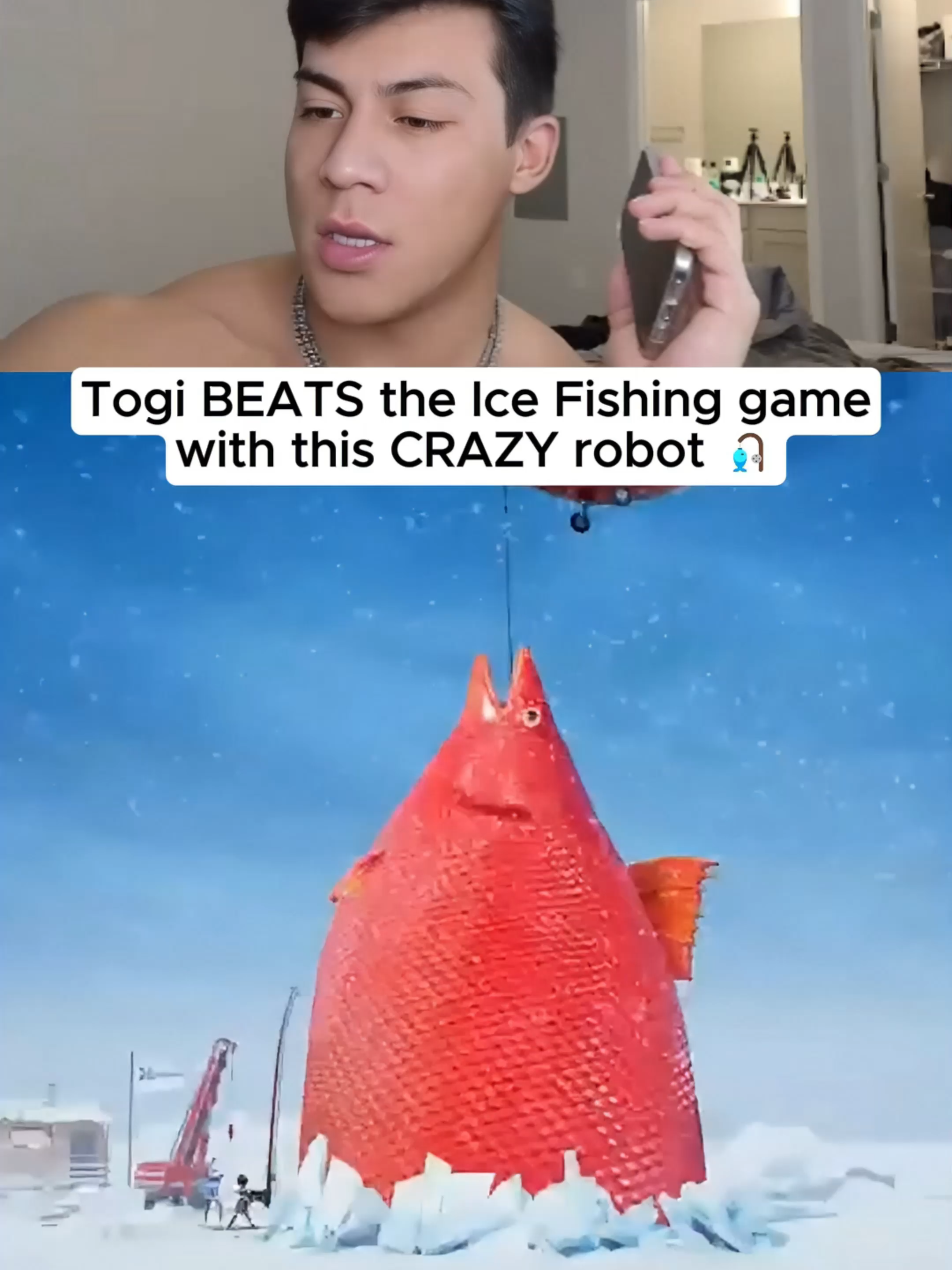 Togi BEATS the Ice Fishing game with this CRAZY robot 🎣 #kickstreaming #icefishing #kick #togi #streaming