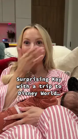 Kay got the zoomies at the end! 😅😂 backstory ::: Kay really wanted to go to Disney at the end of this year, but with so much uncertainty with having Sutton, we never planned a trip. After Sutton was born, and we got into a routine quicker than with Ellie, I realized that our family was ready for a trip like that! So I found some dates that we had free and I got everything scheduled. Then I had to tell kay, so I went to storage and picked up our ears from previous trips, and while she was putting Ellie down, I quickly cleaned up for a “movie night”. I put some ears on Sutton, and when kay came into the living room, I played off the surprise as if it was for a Disney movie night! Then as she was getting ready to watch something. I dropped the big surprise! 🥹❤️ #kayandtayofficial #couples #relationships #pregnant #postpartum 