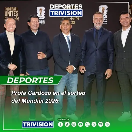 🔴 #NoticiasTrivisión |  El paraguayo Saturnino “Profe” Cardozo, exdelantero histórico y referente de su selección, estuvo presente en el sorteo de la FIFA World Cup 2026 en Washington DC, compartiendo con grandes figuras del fútbol mundial. Además arribará este sábado a Costa Rica para unirse al Municipal Liberia previo al partido crucial contra Club Sport Cartaginés en el Estadio Fello Meza.