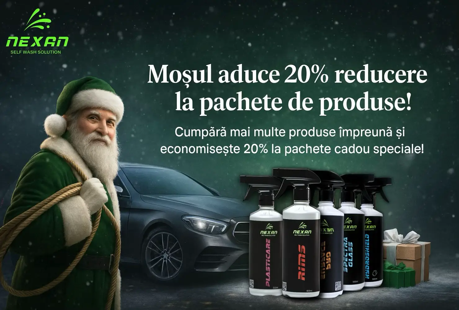 ✨ Moșul vine cu surprize! 🎁 Ai 20% reducere la pachetele cadou speciale! Cumpără produsele împreună și economisești imediat! 💸 Oferta este valabilă doar pentru o perioadă limitată. ⏳ 👉 Profită acum și fă un cadou perfect! 🎄🛍️ #pentrutine #masini #carcleaning #christmas #moscraciun 