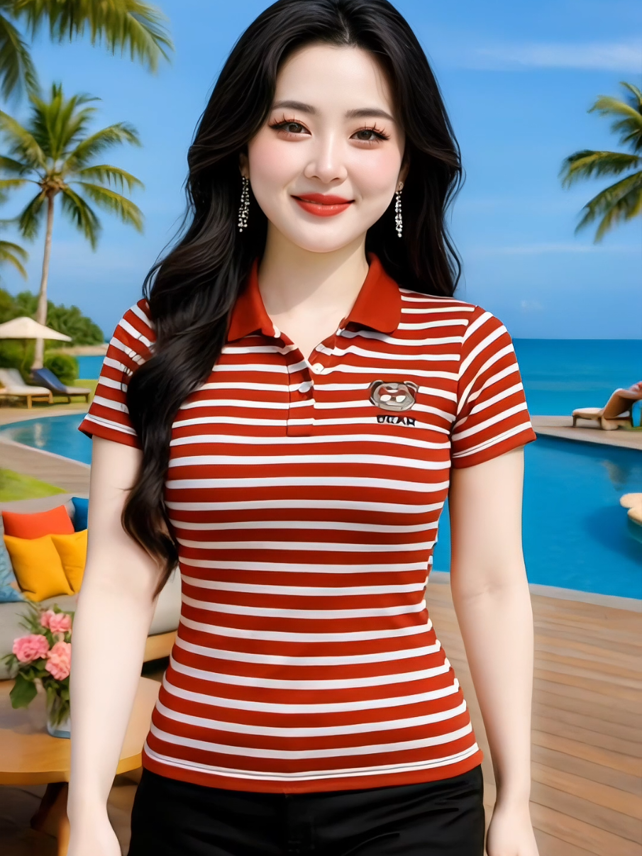 Áo thun kẻ cổ tim - lên dáng thon - gọn- đẹp mê #aothunke #aothundaitaynu #aothunnu #phongcachthoitrang #thoitrangnu  @Hà Minh Phương @Hà Minh Phương @Hà Minh Phương 