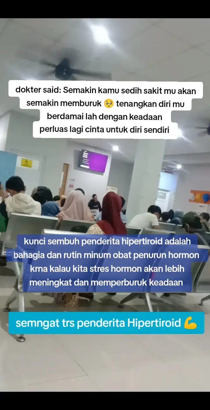 kelola pikiran anda sebisa mungkin jgn stres krna itu akn meningkatkan hormon tiroid dan memperburuk keadaan..semngat sembuh untuk kita semua penderita Hipertiroid .. #pejuanghipertiroid #pejuangsembuh 