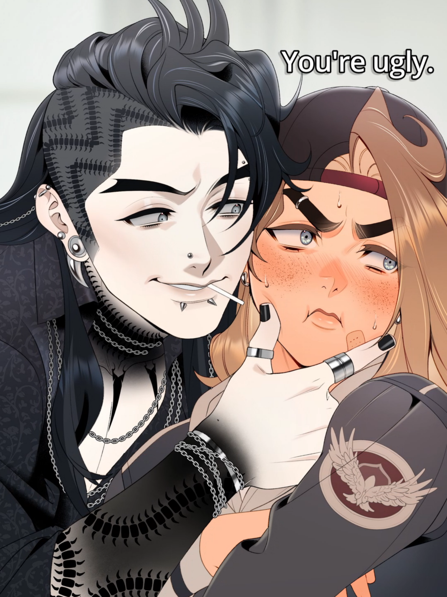 I've forgotten what it means to introduce OCs properly before diving straight into making stuff with them. Anyway, Adam (the blonde one) isn't new. Neither is the black-haired guy, technically. But his name is Leo. He's honestly a jerk, but Adam used to REALLY like him before Sasha came along.  They're both from my BL webcomic, It Speaks In Your Voice. #itspeaksinyourvoice #webcomic#oc #originalcharacter #bl #yaoi