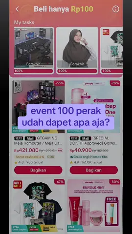 udah dapet apa aja? caranya 👇🏻 https://vt.tiktok.com/ZSHwJbhh4buVL-EXYdT/ pencet itu/ link bio itu nanti ada eventnya dapet potongan harga jg pilih barang terserah trs bagikan link nya #event100perak #belanja100perak #tiktok #affiliate #fyp 