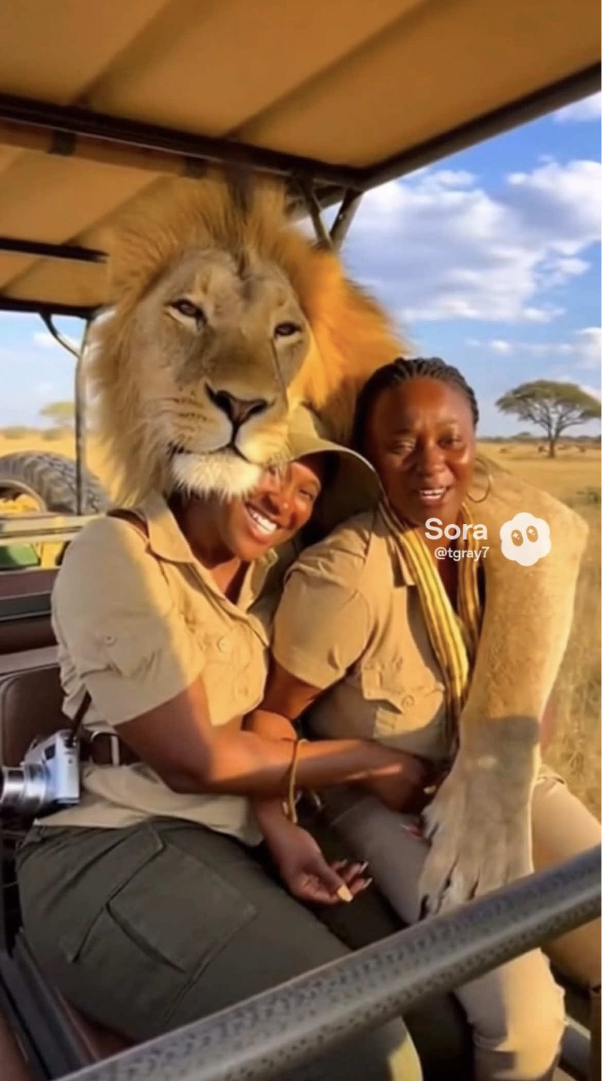 When the Lion Wants a Group Hug 😭🦁 AI Disclaimer: This scene is AI-generated for entertainment. No real lions or humans were involved. #lion #safari #wildlife #aireelism #fyp
