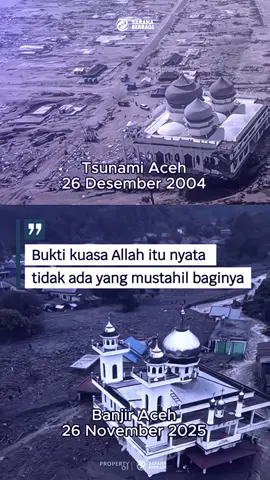 Di balik setiap musibah besar, selalu ada tanda yang membuat kita kemballa yang mustahil baginya Allah. Tahun 2004, tsunami menggulung Aceh dan menghancurkan hampir seluruh yang dilewatinya. Namun sebuah masjid tetap berdiri tegak seolah Allah ingin menunjukkan bahwa tidak ada kekuatan yang mampu menjatuhkan apa yang la jaga. Dan hari ini, tahun 2025, banjir bandang kembali menghantam Aceh dengan arus yang tak terbendung. Rumah-rumah hanyut, jalanan terputus... tetapi masjid itu kembali kokoh di tempatnya. Bukan karena kuatnya bangunan, tapi karena kuatnya penjagaan Allah.26 November 2025 Setiap kita melihatnya, hati ini seperti diingatkan: Bahwa ketika dunia porak-poranda, Allah tetap berkuasa atas segala sesuatu. Bahwa pertolongan-Nya hadir dengan cara yang tak selalu kita duga. #masjid #aceh #prayforaceh #fouryou #fyp 