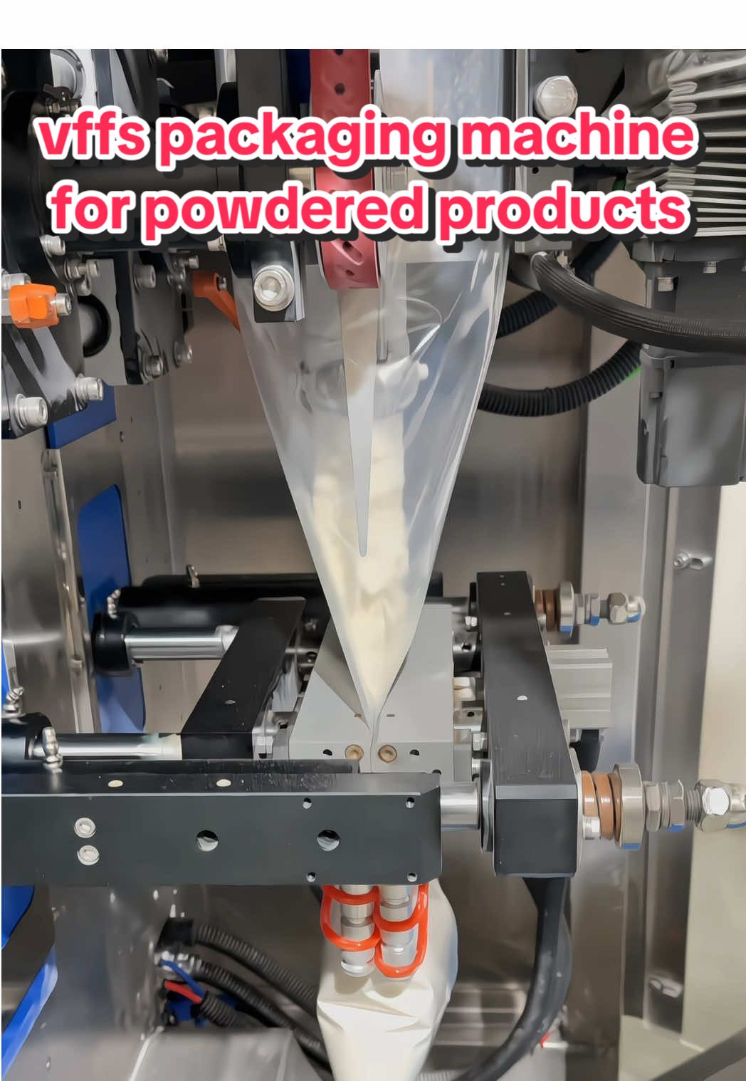 High speed vertical packing machine for powdered products, customized designs with specifications of 200g/bag &  capacity of 20 bags/min. #packingmachine #fillingmachine #powder #highspeed #factory 