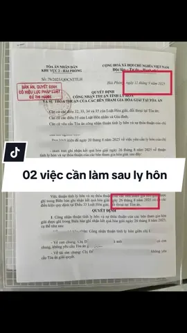 2 việc cần làm sau khi ly hôn: - Cầm quyết định/ bản án đã có hiệu lực ra công an cập nhật tình trạng hôn nhân về độc thân. - Xin cấp trích lục quyết định/ bản án đã có hiệu lực, dùng trong việc mua bán bất động sản, đăng ký kết hôn. #lyhon #luatsunguyenyen #mvlawfirm #lyhondonphuong #lyhonthuantinh 