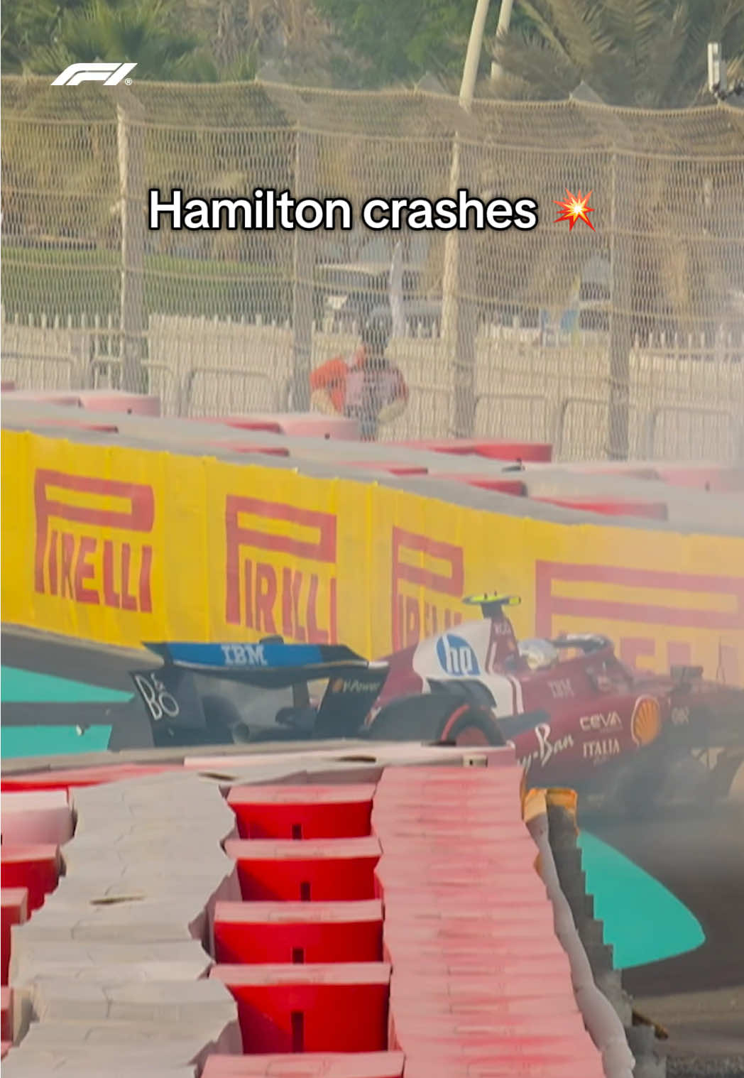 lewis is out of the car and okay after spinning into the barriers 😓 #f1 #abudhabigp #lewishamilton #ferrari 