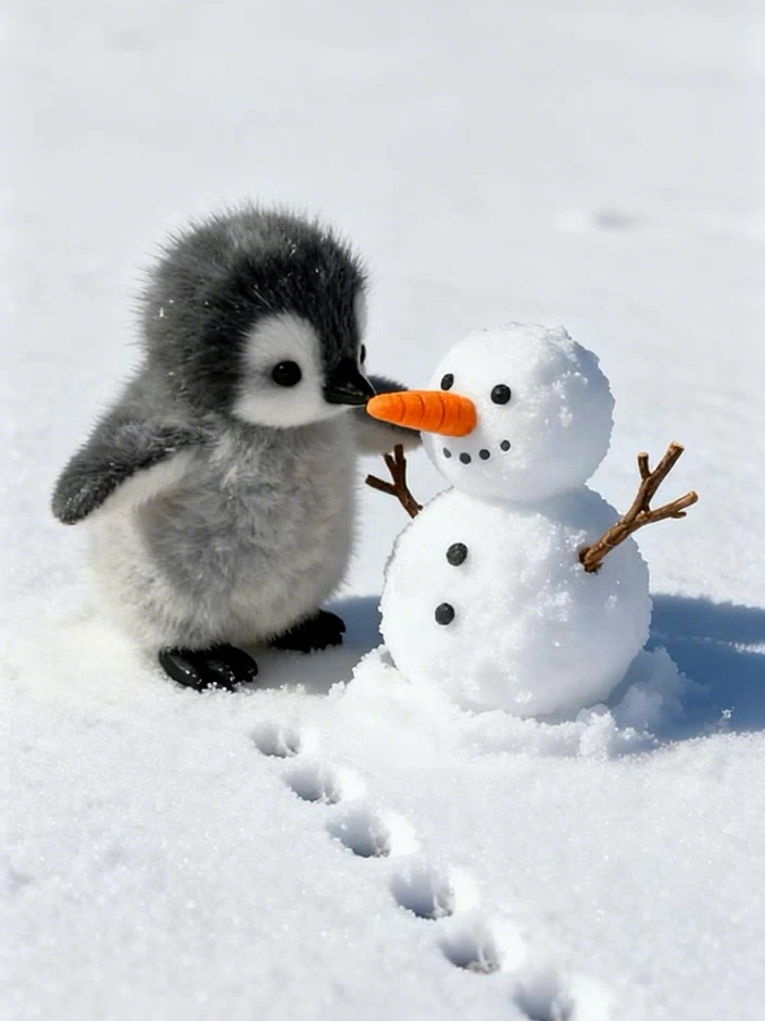 Baby penguins playing with snowmen#foryoupage #penguin #animals #Love #fluffy
