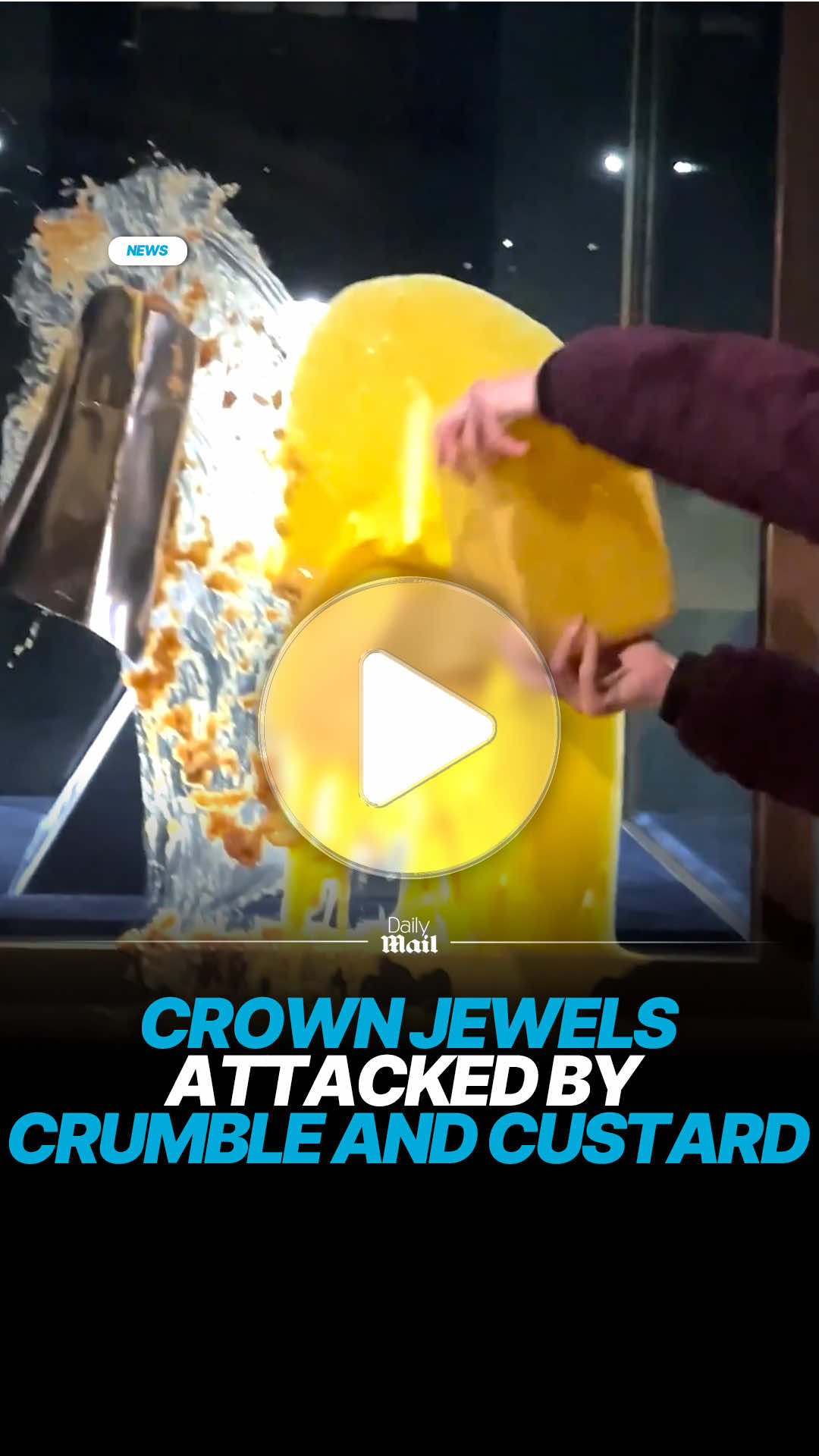 Four people have been arrested after activists smothered apple crumble and custard over a glass case containing the Crown Jewels inside the Tower of London, this morning. The campaigners, who have identified themselves as members of Take Back Power, then unfurled a sign saying: 'Democracy has crumbled - tax the rich'. It is the third action carried out in the last five days by the group. #crumble #london #crown #arrest  #police 