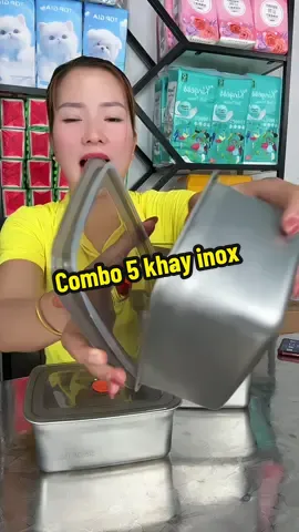 Combo 5 khay inox rẻ quá ạ#hanglinhxinhxinh #giadungtienich #khayinox 