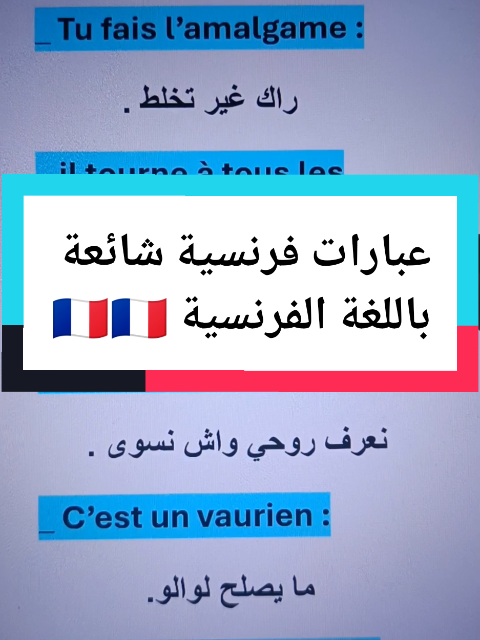 في هذا الفيديو جمعت لكم أقوى التعابير الفرنسية المستعملة بزاف في المواقف اليومية، مع ترجمتها باللهجة الجزائرية باش تحفظوها بسهولة وتستعملوها مباشرة. تعابير تعبّر على الغضب، الفرحة، اللوم، والإحساس الحقيقي كيما: Tu fais l’amalgame، Il tourne à tous les vents، Que Dieu te bénisse، Tu m’as sapé le moral، Honte à toi، Tu te fous de moi… كل جملة مترجمة بدقة وبطريقة بسيطة تخليك تفهم المعنى الحقيقي وتستعمل الفرنسية بثقة أكبر في حياتك اليومية. شاهد الفيديو للآخر لأن هاد التعابير رح تزيد رصيدك اللغوي وتساعدك تتكلم الفرنسي الطبيعي كيما يتقال #تعلم_الفرنسية #جمل_فرنسية #الفرنسية_بسهولة #apprendrelefrancais #vocabulairefrancais 