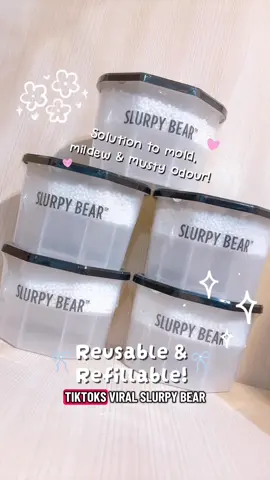 🐻 SLURPY BEAR Dehumidifier Box Moisture Absorber with premium essential oils of luxury perfume inspired scents. 🐻 Reusable box. Refill available. Each dehumidifier box can last 1 to 3 months, depending on humidity and environmental conditions. 🤎 Place in Wardrobe, bedroom, bathroom, shoe cabinet, storeroom. ✨ @Slurpy Bear  #slurpybear #dehumidifier #moistureabsorber #mold #createtowin