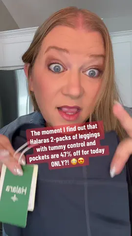 Halaras 2-packs of leggings with tummy control and pockets are on a big sale today! #halara #halaraleggings #halaratiktokshop #leggings #tummycontrol 