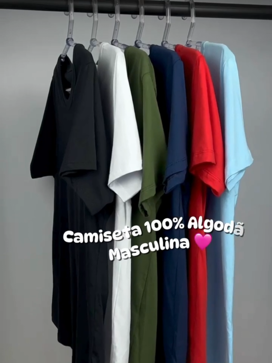 Camisa Masculina Básica 100% Algodão Camiseta Lisa Costura Reforçada Fio 30.1 Penteado Cores Diversas 