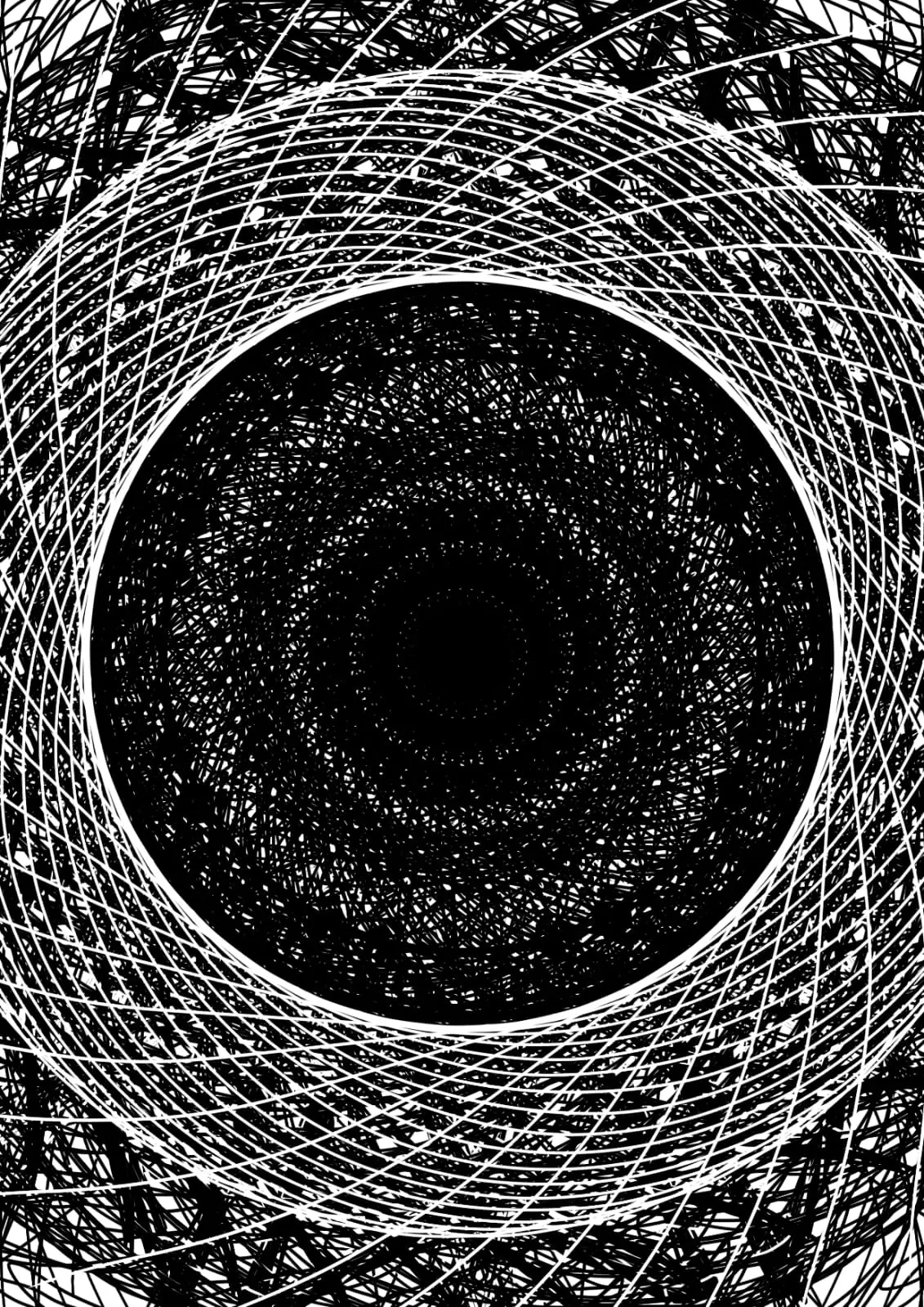 The gate of infinity was slowly opening right before our eyes. The interwoven lines, like paths of fate touching one another, curled inward toward the heart of darkness. Each line carried its own story; every point of intersection whispered an unseen truth. The dark void at the center seemed to represent that uncertain space between beginning and end—not quite nothingness, yet not fully existence either. It felt as though all the secrets of the universe were hidden within this depth, simply waiting. As the spiral of lines pulled you inward, the concept of time began to dissolve, thoughts grew heavier, and reality slowly separated into its layers. This image was a reminder of the chaos within order and the order within chaos. Everything appeared tangled, yet when viewed as a whole, an extraordinary harmony emerged. Perhaps life was exactly like this: chaos when seen up close, but full of meaning when observed from afar. In the center of the darkness there was a silence—not the frightening kind, but a silence that beckoned. The more you gazed into it, the more it felt like witnessing the depths of your own subconscious. The echo of your thoughts vanished between the gaps of the lines, only to return reshaped. Every white line left a trace on the walls of the darkness; every black void absorbed the light of the white. This endless dance might have been the oldest language of the universe: a word spoken by the light to the darkness, and the darkness responding in return. And as you stood before this image, for a moment it felt as though time stopped. You took a deep breath. You saw the chaos within you, yet at the same time you felt the order, the rhythm, the flow. Maybe that is why it felt so hypnotic: because in truth, you were witnessing a reflection of your own mind. The gate of infinity always stands before us; whether we cross it or not is only a matter of choice. This image is a reminder of how close that gate truly is—terrifyingly close, yet equally mesmerizing.