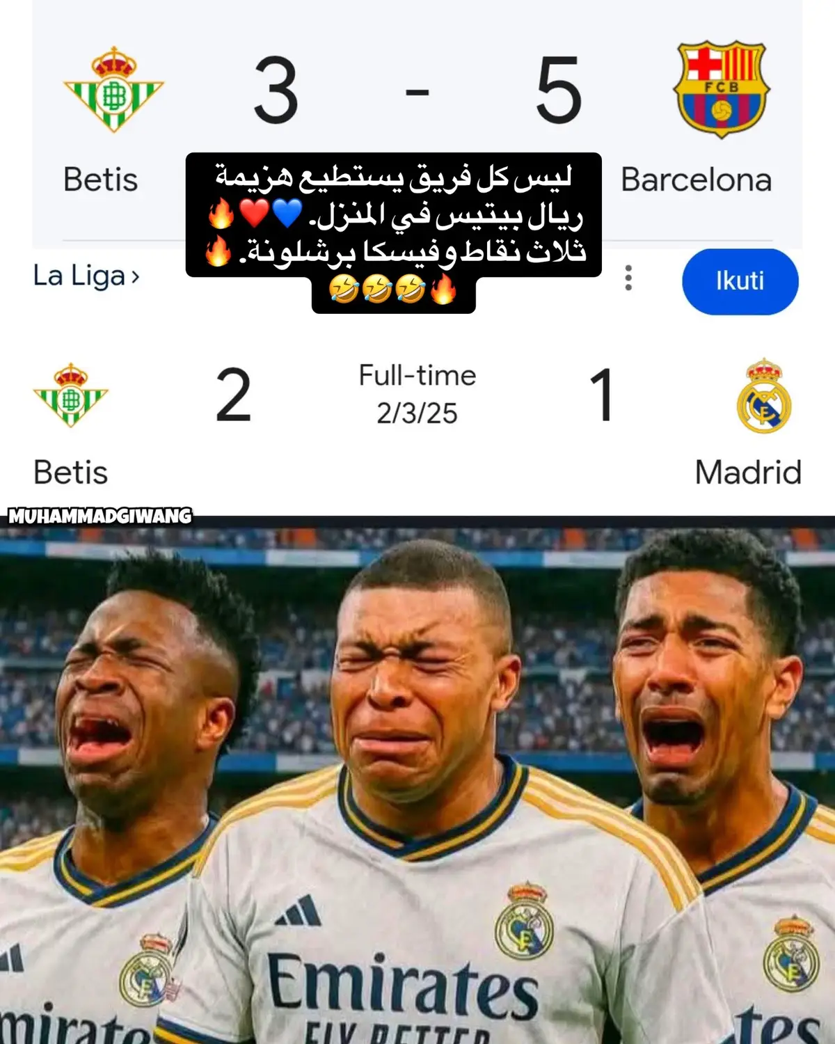 ليس كل فريق يستطيع هزيمة ريال بيتيس في المنزل. 💙❤🔥ثلاث نقاط وفيسكا برشلونة. 🔥🔥#شعب_الصيني_ماله_حل😂😂😂 