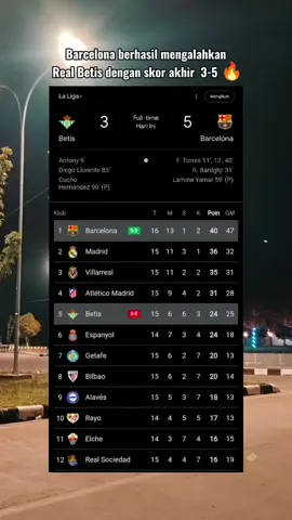 hasil Real Betis Vs Barcelona skor akhir 3-5 👏 #barcelona #viscabarca #klasemen #laliga 