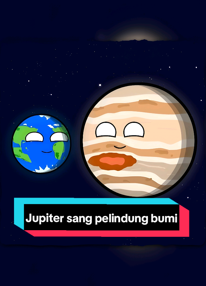 Jupiter sang pelindung bumi 🌍 Jupiter sering disebut sebagai “perisai” Bumi karena ukuran dan gravitasinya yang sangat besar membantu mengurangi ancaman dari benda-benda luar angkasa seperti komet dan asteroid. Berikut penjelasan singkatnya: 🛡️ 1. Jupiter Memiliki Gravitasi Sangat Kuat Jupiter adalah planet terbesar di tata surya (massanya 318 kali massa Bumi). Gravitasi raksasanya membuatnya mampu menarik, membelokkan, atau menangkap banyak komet dan asteroid yang berpotensi menuju Bumi. ☄️ 2. Menangkap atau Menghancurkan Komet/Asteroid Banyak objek luar angkasa tertarik ke Jupiter sebelum sempat mendekati Bumi. Contoh terkenal: Komet Shoemaker–Levy 9 yang hancur menabrak Jupiter tahun 1994. Jika komet itu lolos, lintasannya bisa saja menuju tata surya bagian dalam. 🔄 3. Mengubah Arah Orbit Objek Berbahaya Jika sebuah asteroid tidak tertarik sepenuhnya, Jupiter tetap bisa: mengganggu orbitnya, membelokkannya menjauh dari Bumi, atau mengulur waktu sehingga benda tersebut tidak bertabrakan dengan Bumi. 🌌 4. Perlindungan Tidak 100% Jupiter memang membantu, tetapi tidak menjamin sepenuhnya keselamatan Bumi. Kadang justru gangguan gravitasi Jupiter bisa mengirim beberapa asteroid dari Sabuk Asteroid menuju bagian dalam tata surya. Namun, secara statistik, Jupiter lebih banyak melindungi daripada membahayakan. Kesimpulan: Jupiter bertindak sebagai semacam “penjaga gerbang” tata surya bagian dalam. Dengan gravitasi masifnya, ia mengurangi jumlah komet dan asteroid yang bisa mencapai Bumi sehingga planet kita menjadi jauh lebih aman bagi kehidupan. #edukasi #jupiter #luarangkasa #Astronomy #fyp 