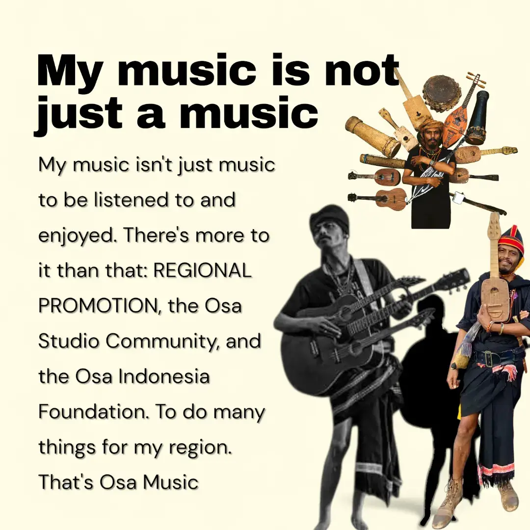 ‎Hello everyone, salam Osa.  ‎Thank you for enjoying my signature guitar music, the tilumataosa guitar, which is the result of my imagination on a traditional Sumbanese instrument. I'm glad you enjoyed the vibes in this video. As this video's viewers grow, my vision and mission of BUILDING SUMBA THROUGH MUSIC is also being realized. Because my vision and mission in music is that through Osa music, the world will know about Sumba, especially Central Sumba. Oh yes, Osa is the name of my community, namely SANGGAR OSA and YAYASAN OSA INDONESIA, which was founded in 2012. We work independently specifically for arts and culture and the development of arts and cultural human resources in Central SSumba This became a minimalist tour, which I later called a Stage Without a Stage, for me to tell stories and sing. Who knows, maybe in the future I'll be able to hold a concert with guests from Indonesia and abroad. Amen. Sending love from Sanggar Osa.  ‎Salam Osa #fyp #singersongwriter #omosa #foryou #sanggarosa 