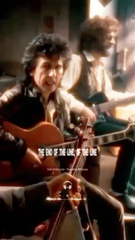 End of the Line - Traveling Wilburys “End of the Line” the final track off of The Traveling Wilburys' Grammy Award-winning first album, The Traveling Wilburys Volume 1, released in 1989. The song’s riding-on-the-rails rhythm suggests its theme and the on-the-move nature of the group. It features all the Wilburys, except Bob Dylan (though he provides backing vocals), as lead singers; George Harrison, Jeff Lynne, and Roy Orbison sing the chorus in turn, while Tom Petty sings the verses. The song then expands into a “freight train” rhythm, effectively ending Vol 1 with a picture of the middle-aged rockstars at peace with their ride into the sunset. It was released as the second single from the album, eventually peaking at number 63 in the U.S. on the Billboard Hot 100 chart. The music video for “End of the Line” was filmed after Roy Orbison’s death in December 1988. To compensate for the loss, a shot of a guitar sitting in a rocking chair next to a photo of Orbison was used when Orbison’s vocals are heard.